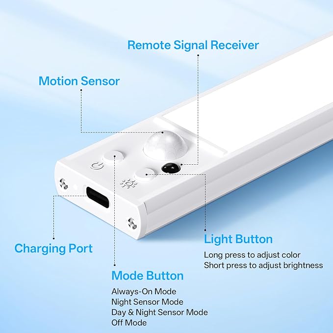 Under Cabinet Lighting Wireless,Rechargeable Motion Sensor Light Indoor,3Color Dimmable Closet Light Battery Operated with Remote Control, Magnetic Under Counter Lights for Kitchen 2Pack