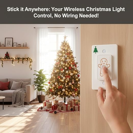 LoraTap Remote Control Outlet (Christmas Tree Light Switch): Wireless Wall Switch – 100ft Indoor Range – On/Off Outlet for Holiday Lights & Small Appliances – Pre-Programmed & No Wiring
