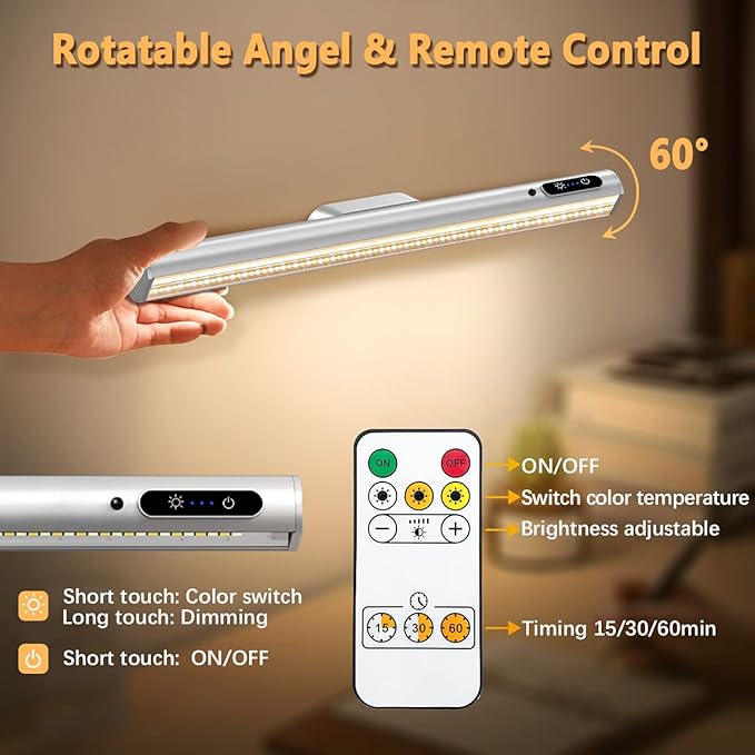 Hapfish Battery Powered Operated Wall Strip Lights, Rechargeable Magnetic LED Light Bar with Remote Control, Dimmable Desk Lamp, Under Cabinet Lighting Wireless for Picture Shelf Closet – Silver