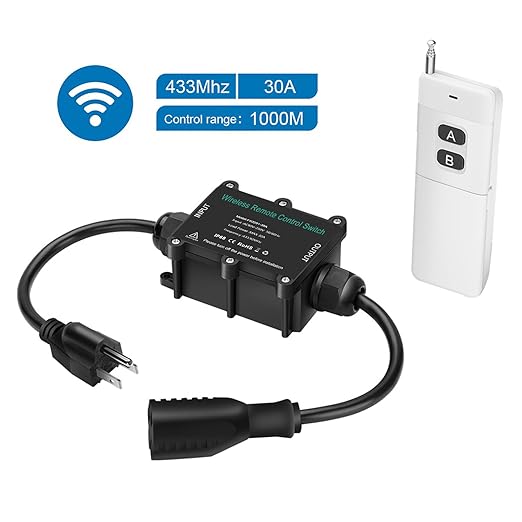 AC110V Waterproof Remote Power Switch, 20amp Wireless Remote Control Outlet Plug Switch with Long Range Remote, Outdoor Weatherproof Remote Control Switch Outlet