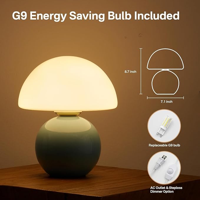 Dawnwake Mushroom Lamp Table Lamp for Bedroom,Desk Bedside Small Lamps for Living Room Night Stands,Mushroom Decor Cute Mini Modern Mid Century Lamps,Unique Aesthetic Home Living Room Decor(Blue)