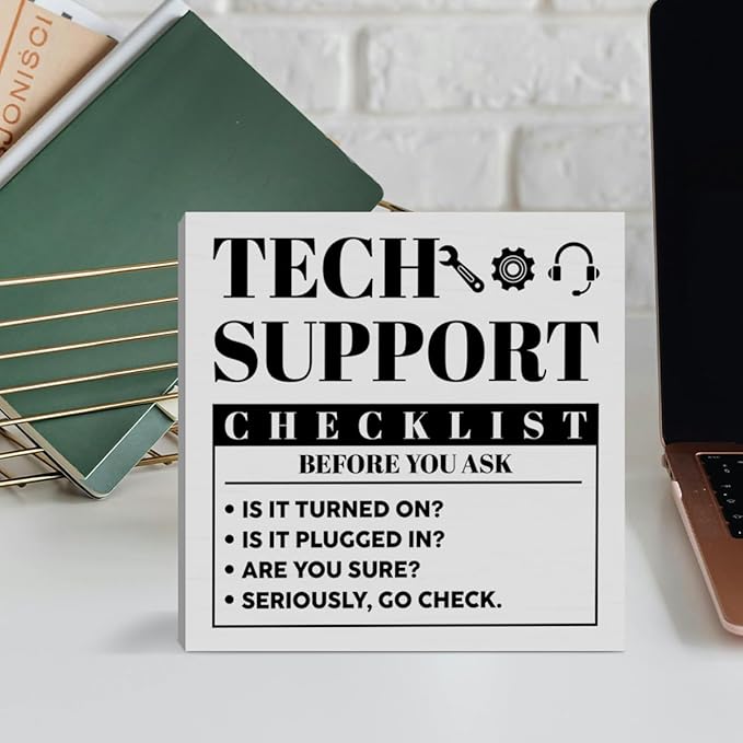 Funny Tech Support Gifts for Women Men, It Support Engineer Computer Programmer Christmas Birthday Gifts IT Office Cubicle Desk Decor Wooden Sign, Checklist Before You Ask