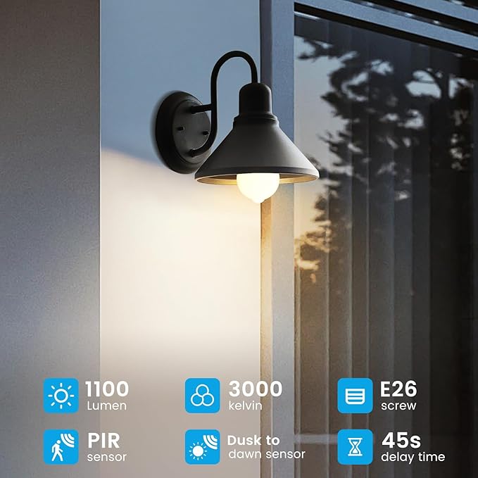 Motion Sensor Light Bulbs, 100W Equivalent Motion Activated Security Light Bulb, 2700K Warm White, Dusk to Dawn, E26 A19 LED Bulb, Auto On Off, Indoor Outdoor Lighting, 2 Pack