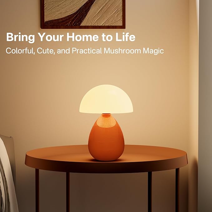 Dawnwake Mushroom Lamp Table Lamp for Bedroom,Ice Crackle Desk Lamp Bedside Small Lamps for Living Room Night Stands,Table Lamps Cute Modern Mid Century Lamps (Orange-Ice Crackle)