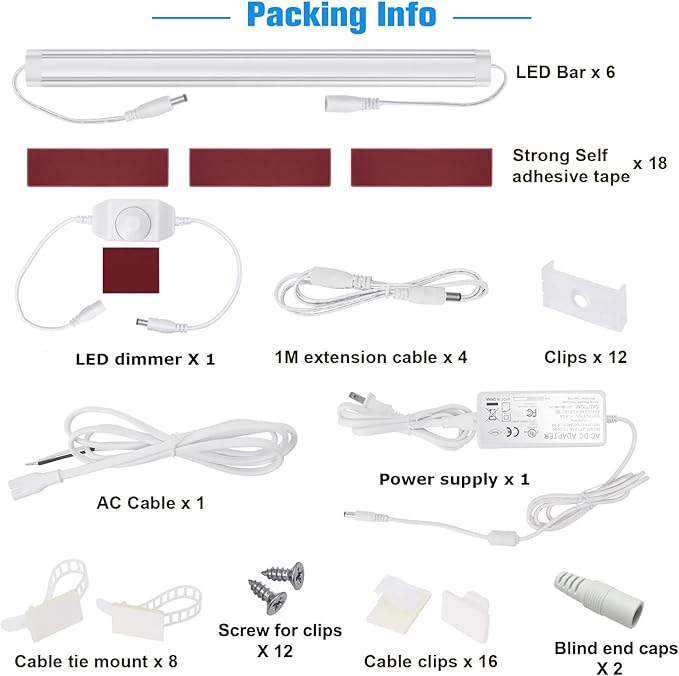 Litever Kitchen Under Cabinet LED Lighting Kit, Super Bright, 6 PCS 12 Inches Light Bars, Plug-in or Hardwire Power Adapter, 31W 2000 Lumen, for Cabinet Counter Shelf Workbench (Daylight White 5000K)
