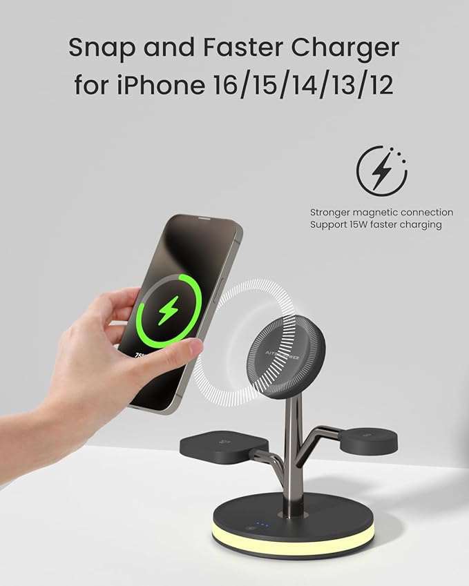 3 in 1 Wireless Charging Station for Apple Device,Fast Charging Tree-Shaped Stand with 20W Adapter,Qi-Certified Charger for iPhone 12-17 Series,Apple Watch,AirPods,Perfect for Office,Nightstand,Dorm