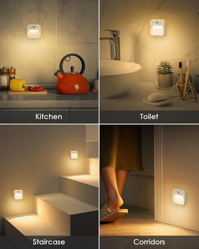AMIR Rechargeable Battery Night Light, Upgraded Dimmable Motion Sensor Light with Timer, 3 Modes, 3000/4500/6000K, Stick on LED Wall Lights for Stairs Bathroom Kitchen, 2 Pack