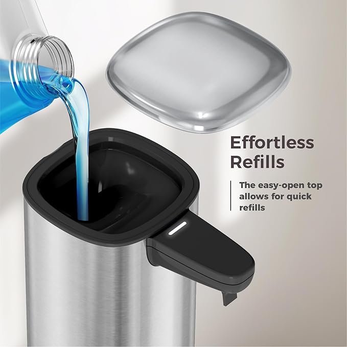 Sineng Automatic Soap Dispenser Touchless, 304 Stainless Steel Liquid Hand Soap Dispenser, 8.5oz/250ml 2 Adjustable Levels Water-Resistant and Rechargeable Kitchen Bathroom Soap Dispenser