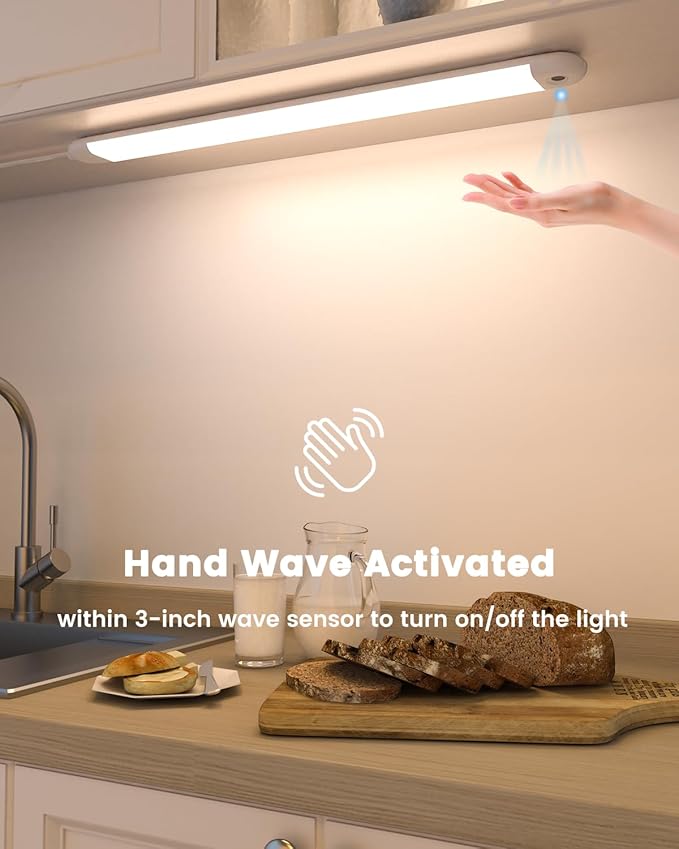 MYPLUS Under Cabinet Lights with Hand Wave Sensor, 5 Color Temps and Dimmable Plug in Light Strip for Indoor,Kitchen,Cabinet,Counter（2-Pack）