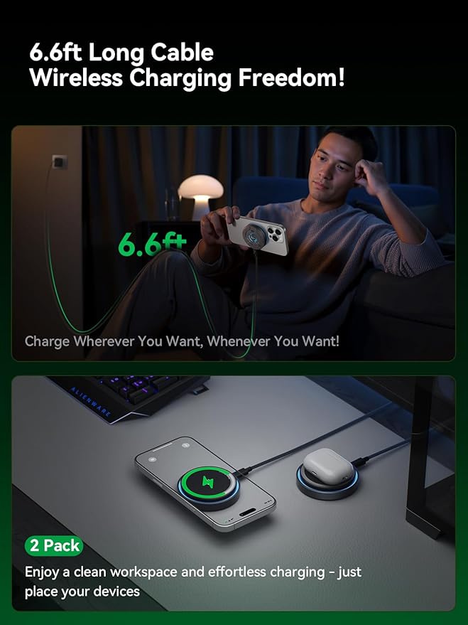 THREEKEY Qi2.2 25W MagSafe Charger: 2 Pack Fast Wireless Charging Pad for iPhone 17/16/15/14/13/12 Pro Max & AirPods, Magnetic Wireless Charger with Cooling Fans, 6.6ft Cable(35W Adapters Included)