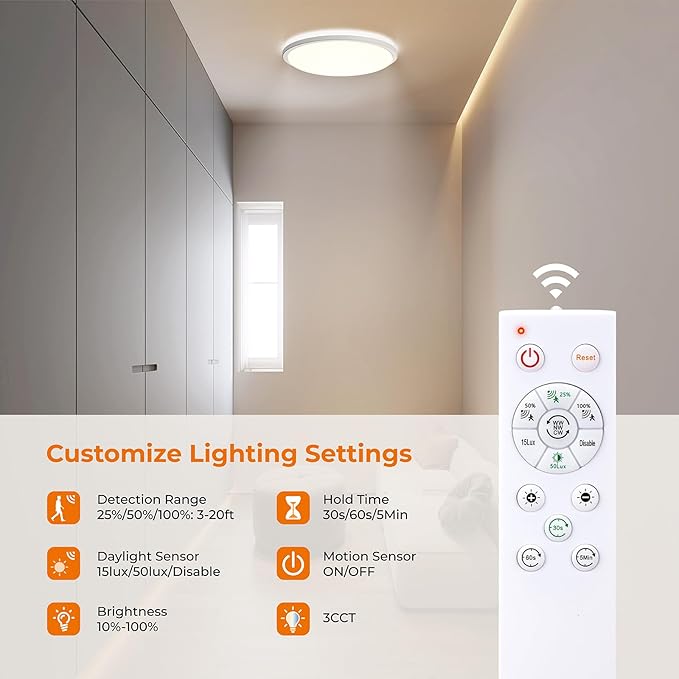 Matane 2Pack Motion Sensor LED Ceiling Light with Remote, 12 Inch Wired Flush Mount Light 3000K 4000K 5000K, 2400LM Dimmable Motion Sensor Light Indoor for Closet Hallway Laundry Stairs New Version
