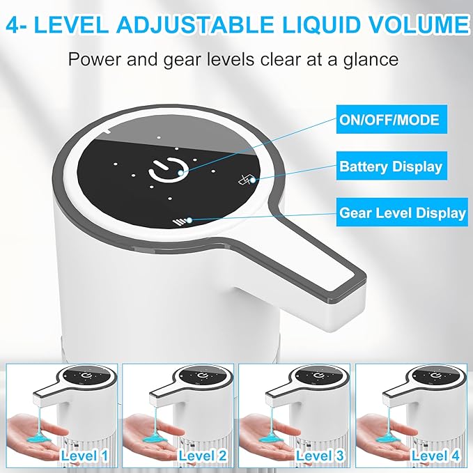 HOMELYLIFE Automatic Foam/Luquid Soap Dispenser, 13.53oz/400ml Touchless Dispenser w/ 4 Adjustable Levels, 1800mAh USB Rechargeable Smart Hand Free Dispenser for Bathroom,Kitchen,Office,Home (Liquid)