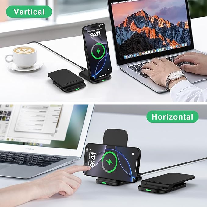 Foldable Samsung Wireless Charger Fast Charging Stand Wireless Android Desk Phone Charger Pad 15W for Samsung Galaxy S25 Edge S25 Ultra S25 Plus S24 S23 S22, iPhone 16e/16 Plus/Pro, with 18W Adapter