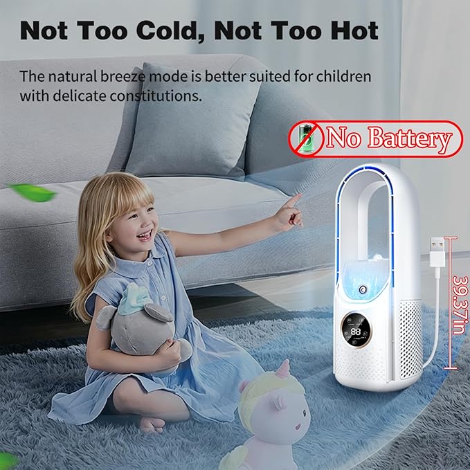 Bladeless Desk Fan, Desktop Bladeless Fan for Desk Office Home Bedroom (No Battery)