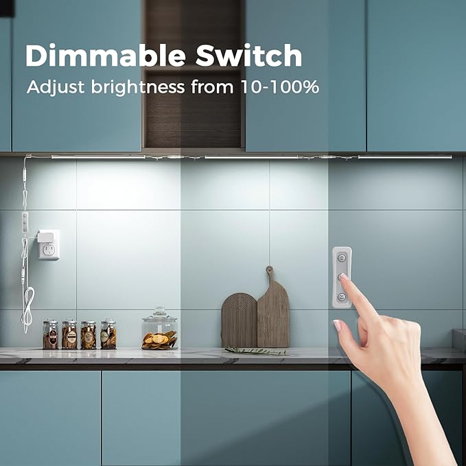 ASOKO Under Cabinet Led Light Plug in, Dimmable Daylight White 4000K, 6 Pack 12 inch Linkable Under Counter Lights 2500lm for Kitchen, Shelf, Workbench, Cupboard, Upgrade ETL Listed Plug 24V