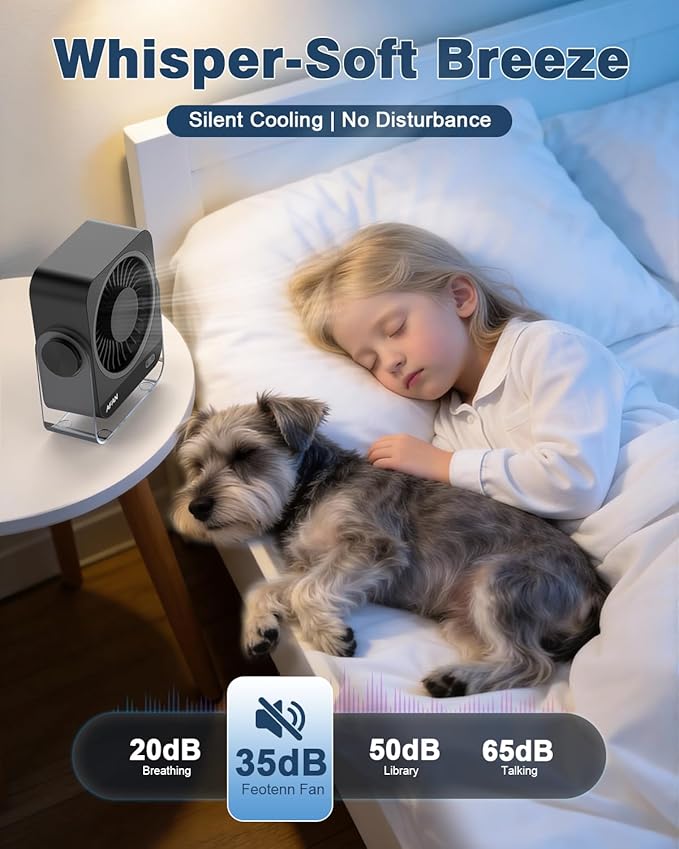Rechargeable USB Desk Fan - 199 Speeds, 5000mAh 18-Hour Battery, 120° Adjustable Tilt, Small Quiet Table Fan Portable Desktop Fans for Bedroom Home Office Camping Travel Essentials (Black)