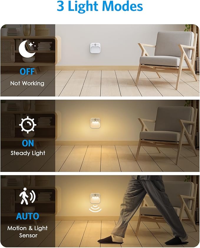 AMIR Rechargeable Battery Night Light, Upgraded Dimmable Motion Sensor Light with Timer, 3 Modes, 3000/4500/6000K, Stick on LED Wall Lights for Stairs Bathroom Kitchen, 2 Pack