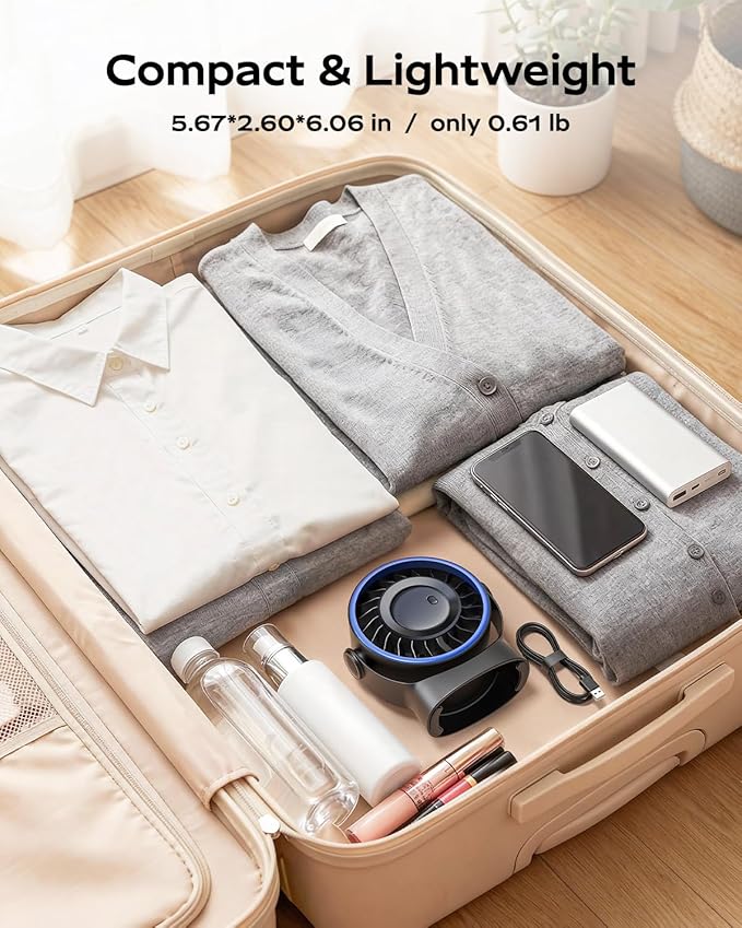 SWEETFULL USB Small Desk Fan - 5 Inch Mini Personal Desktop Fan, 4 Speeds Cooling Strong Airflow, 360° Adjustable Tilt, Quiet Portable Table Fans for Bedroom, Home, Office, Travel & Cruise, Black