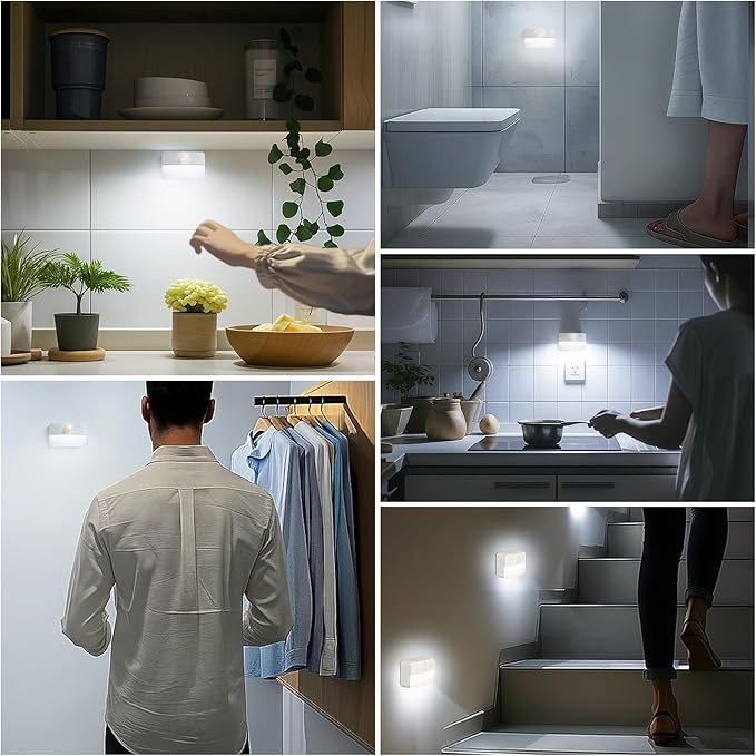 Guankai 16 Pack Motion Sensor Stair Lights for Indoor, Wireless RGB Battery Operated Night Light, Led Stick On Hallway Closet Under Cabinet Stairway Automatic Lamp for Bedroom Kitchen Bathroom