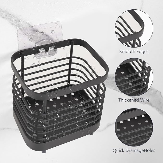 Wall Mount Toothbrush Holder for Bathroom, Stainless Steel Rustproof Toothbrush and Toothpaste Holder Organizer, Electric Toothbrush Holder Self Adhesive Wallmount/Countertop Organizer(Black Small)
