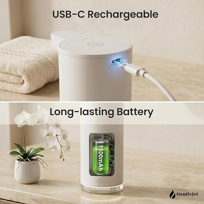 GentleJet EasyFoam Automatic Foaming Soap Dispenser, Touchless USB-C Rechargeable Sensor Pump, 304 Stainless Steel, Adjustable Foam, IPX5 Water-Resistant for Bathroom & Kitchen, 10 fl oz / 300 mL