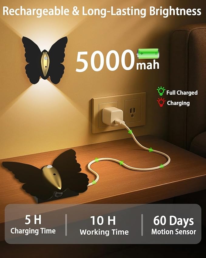 Eneru Battery Operated Wall Sconce Set of 2: 5000mAh Rechargeable Motion Sensor Night Light Wireless Wall Sconces Magnetic Closet Lights Stair Light Indoor Up and Down Wall Lamp for Bedroom Hallway