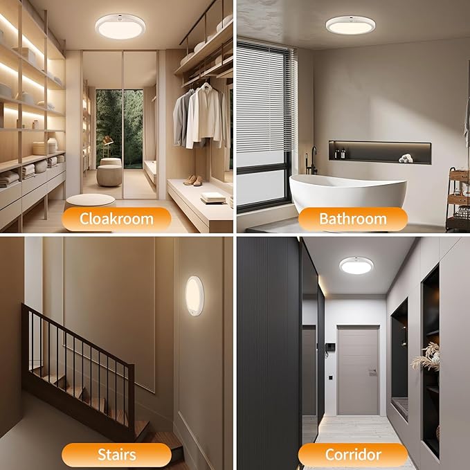 7" Rechargeable Motion Sensor Ceiling Light, 750LM Magnetic Wireless LED Light with Remote, IP44 Waterproof Battery Operated Ceiling Light for Closet Shower Stairs Hallway Garage Porch Pantry Patio