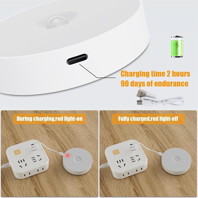 Motion Sensor Light Indoor [Upgraded 14 LEDs], 3 Pack Rechargeable Night Light, Wide Detection Range, 3 Light Modes, Bedroom Closet Lights, Anywhere Stair Light, Hallway Light - Cold White