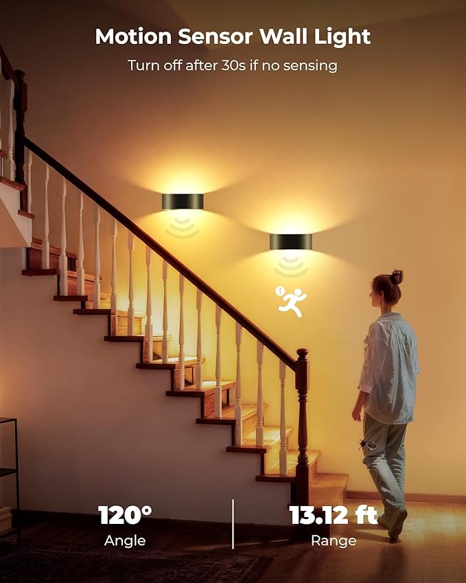 Motion Sensor Wall Light, 5000mAh Rechargeable Battery Operated Motion Sensor Light Indoor with Remote, 15 RGB and 3 Colors Dimmable, Wireless Wall Sconces for Hallway, Living Room, Stair, Bedroom