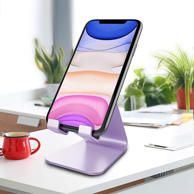 CreaDream Cell Phone Stand, Cradle, Holder,Aluminum Desktop Stand Compatible with Switch, All Smart Phone, iPhone 17 16 Pro Xs Max Xr X Se 8 7 6 6s Plus SE 5 5s-Purple