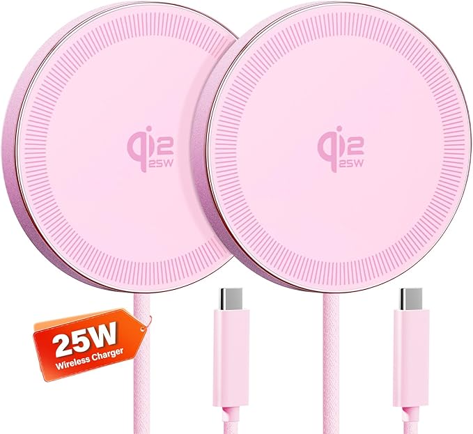 25W Wireless Charger for MagSafe,Qi2.2 Magnetic Fast Charging Pad for iPhone 17/16/15/14/13/12 Series&AirPods,Strong Magnet,Portable Wireless Charger for Travel Home Office (Pink, 4ft)