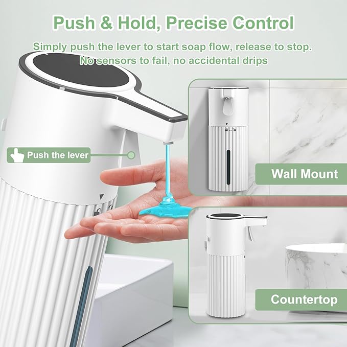Push-Activated Automatic Soap Dispenser, Soap Dispenser for kitchen,Continuous Flow Control 400ml Capacity,AA Battery Powered,Waterproof Adjustable Volume Soap Dispenser for Bathroom & Kitchen(Liquid)