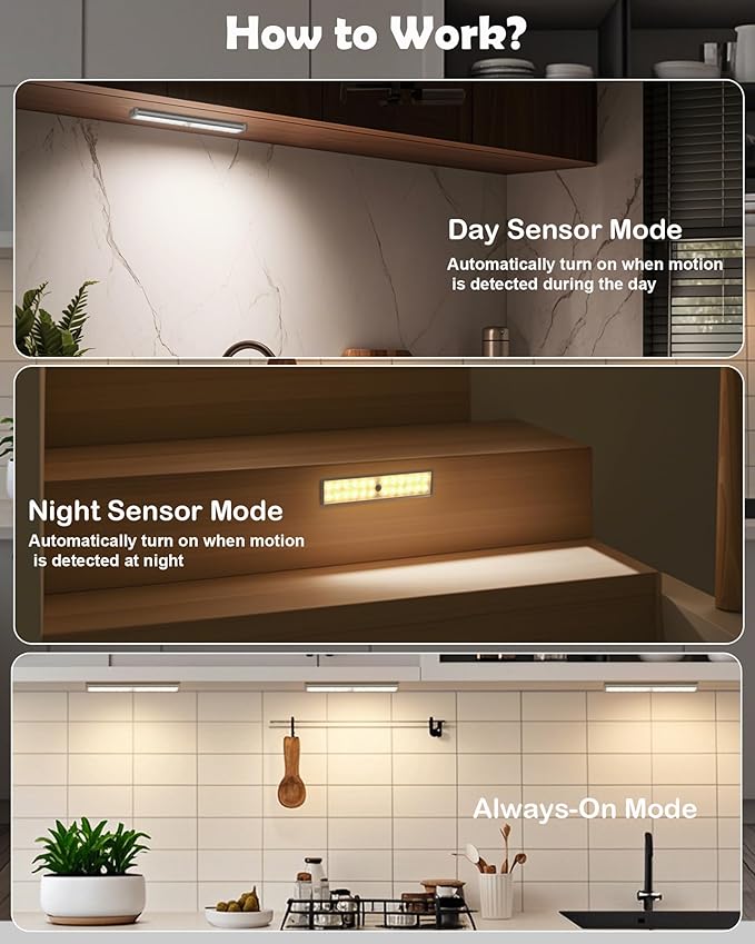 SZOKLED 58-LED Motion Sensor Under Cabinet Lights Wireless, RGB Closet Light Night Lights Remote, Rechargeable Under Cabinet Lighting Counter Lights for Indoor Kitchen, Stair (6 Packs)