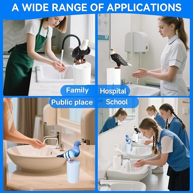 Peace Bird Foam Soap Dispenser-Pigeon and Bald Eagle Shaped Foam Hand Washer, Suitable for Kitchen and Bathroom, Automatic Liquid Soap Dispenser, Touchless Battery Powered Hand Washer (Pigeon (Gray))