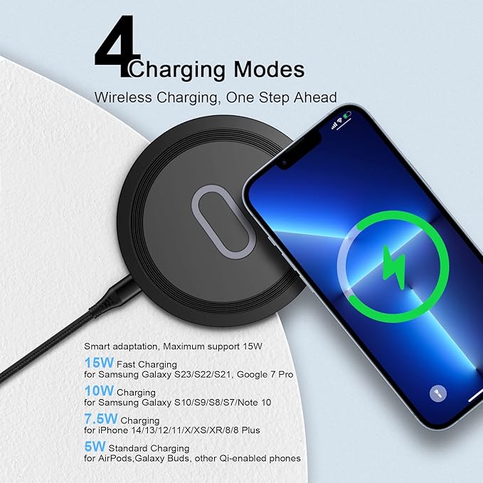 Wireless Charger Samsung Fast Charging Pad for Samsung Galaxy S26/S25 Ultra/S24 FE/S23 Ultra/S22/S21/Z Flip 6 5,15W Wireless Charging Station Charger Mat and QC Adapter for Google Pixel 10 9 8a 7a