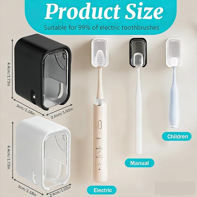 2 Pack Toothbrush Holders for Bathroom, Self Adhesive Wall Mounted Toothbrush Holder with Cover, Single Toothbrush Dispenser Storage Organizer for Family, Travel, Waterproof and Dustproof (White)