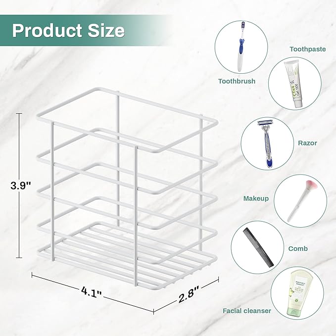 Shower Toothbrush Holder Wall Mounted, Adhesive Toothpaste Organizer for Bathroom Wall, Hanging Razor Tooth Brush Holder Caddy with Drainage, White RV Camper Bathroom Organizers and Storage