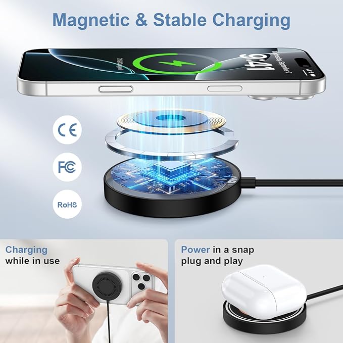 Samsung S26 Ultra Wireless Charger Fast Charging Pad Magnetic Charger for Samsung Galaxy S26 Plus/S25 Ultra/S24/S23/S22/2Pack 15W Fast Magsafe Charger Pad with USB A Adapter for iPhone 17 Pro/16/15/14
