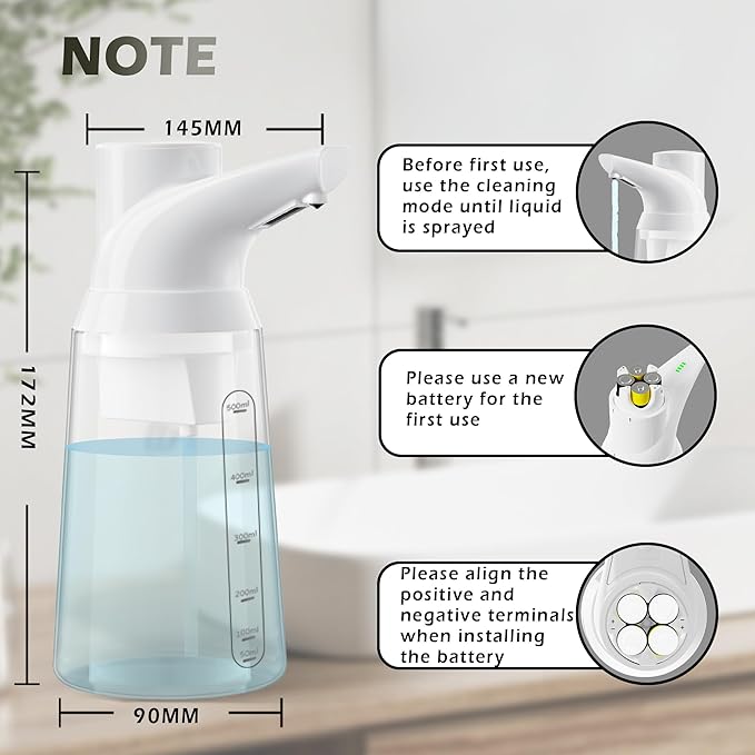 Adjustable Automatic Soap Dispenser Touchless, 4 Adjustable Levels，Battery Powered Operated Sensor Liquid Soap Pump，Touch-Free Hand Sanitizer Dispenser