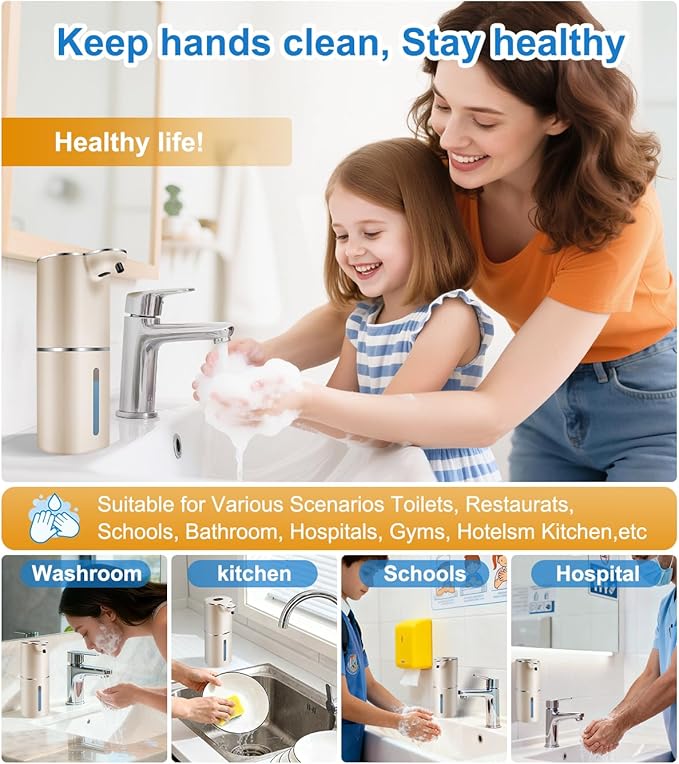 Automatic Foaming Soap Dispenser with Digital Display, 6-Level Foam Adjustable, Rechargeable, 12.8oz/ 380ml Wall Mounted Touchless Hands Free Auto Dispenser for Kitchen, Bathroom, Hotel, Restaurant