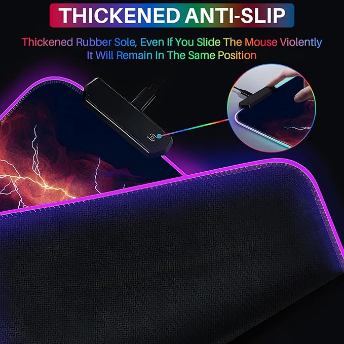 XL Led Gaming Mouse Pad with 14 Light Modes - Light Up Gamer Mouse Pad,31.5 x 11.8in Non-Slip Gamepad Style RGB Large Gamer Mousepad,Black Long Glowing Gaming Accessories for Desk,Waterproof