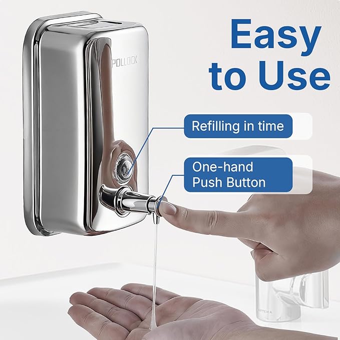 Commercial Soap Dispenser Wall Mounted, 27oz Stainless Steel Hand Soap Dsipenser, Liquid Manual Anti-Leak Pump Soap Dispenser, Rust-Proof Lining Liquid Hand Sanitizer Dispenser for Bathroom