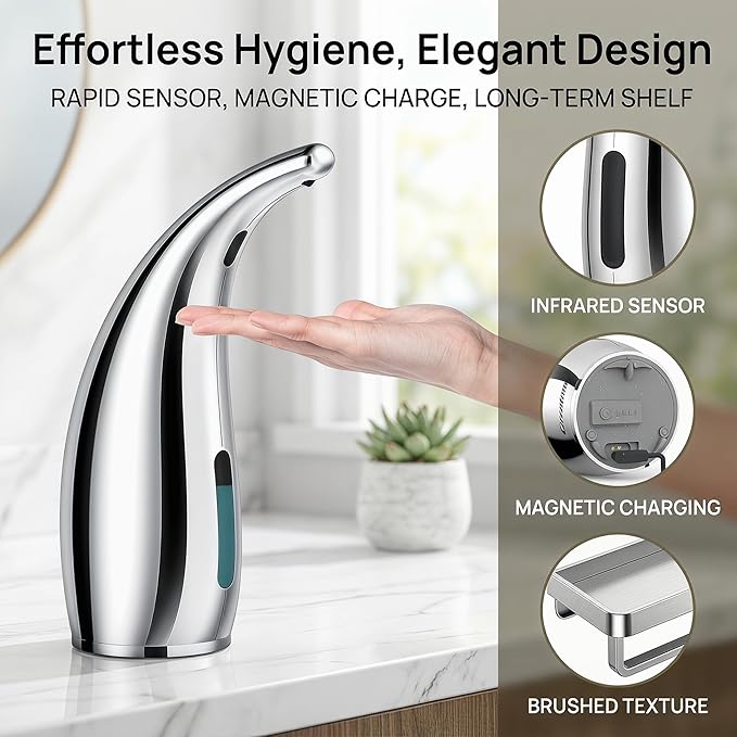 Automatic Soap Dispenser,4 Adjustable Levels Touchless Hand Sanitizer Pump with Infrared Sensor, Countertop Electric Soap Dispenser for Bathroom,Kitchen(TS2012) (Silver-Pink-Blue)