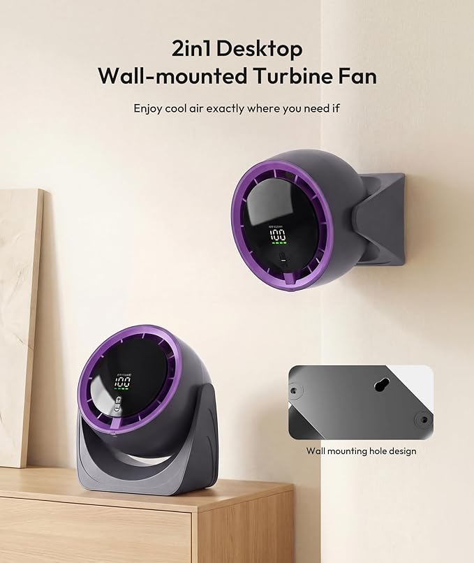 Sponvatt Rechargeable USB Desk Fan for Bedroom, Quiet Table Fan With Turbo Airflow, 100 Speeds,LED Digital Display, 360° Rotating, Small Personal Cooling Fans for Bedroom Home Office Dorm (Purple)