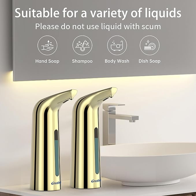 Automatic Soap Dispenser,4 Adjustable Levels Touchless Hand Sanitizer Pump with Infrared Sensor, Countertop Electric Soap Dispenser for Bathroom,Kitchen(TS2012) (GoldGold)