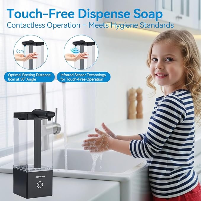 Automatic Soap Dispenser,Touchless Dish Soap Dispenser,16.5oz/490mL Wall Mounted,USB Rechargeable,3 Adjustable Soap Dispensing Levels,Liquid Hand Dispenser for Bathroom,Kitchen,Office(Black)
