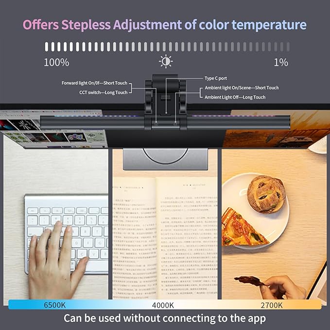 Monitor Light Bar, USB Reading LED Task Lamp with Touch Control, No Screen Glare Dimmable Desk Lamp Computer Monitor Light Bar for Screen Home Office,Work with Alexa and Google Assistant