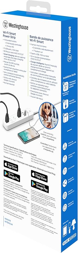 Westinghouse 94012 WH-320 Wi-Fi Smart Power Strip, Compatible with Alexa, Google Home & IFTT, No Hub Required, White