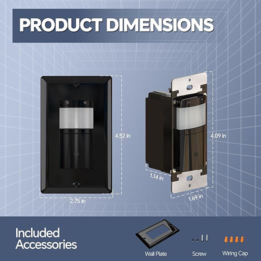 ECOELER Motion Sensor Dimmer Switch, in-wall Electronic Dimmer with PIR Infrared Motion Activated, Single Pole, Occupancy & Vacancy Modes, Neutral Wire Required, Wall Plate Included, Black, 2 Pack