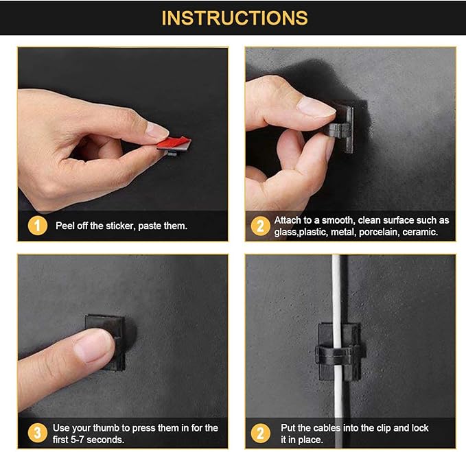100pcs Self with 3M Adhesive Cable Clips Wire Holders Cord Organizer Cable Clamp Management Sticky for Office Home Car Desk Tables PC Laptop TV Wall, Black